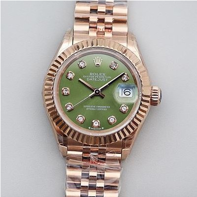 롤렉스 레플리카 시계 ROLEX 롤렉스 레이디 데이저스트 28mm 에버로즈 골드 올리브 그린 다이얼 오토매틱 메탈 시계 279175