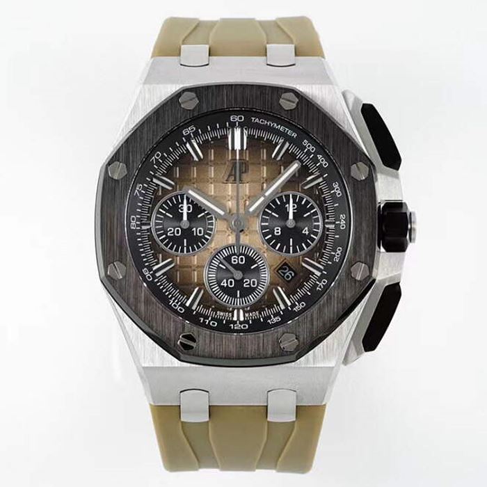 오데마피게 레플리카 시계 AUDEMARS PIGUET 오데마피게 로얄오크 오프쇼어 44mm 스모크 라이트 브라운다이얼 오토매틱 러버 스트랩 시계 26420SO.OO.A600CA.01