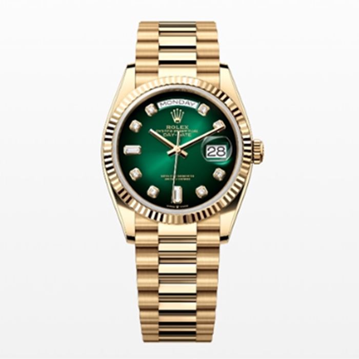 로렉스 레플리카 시계 ROLEX 롤렉스 데이 데이트 오이스터 36mm 그린 옴브레 다이얼 오토매틱 메탈 시계 128238